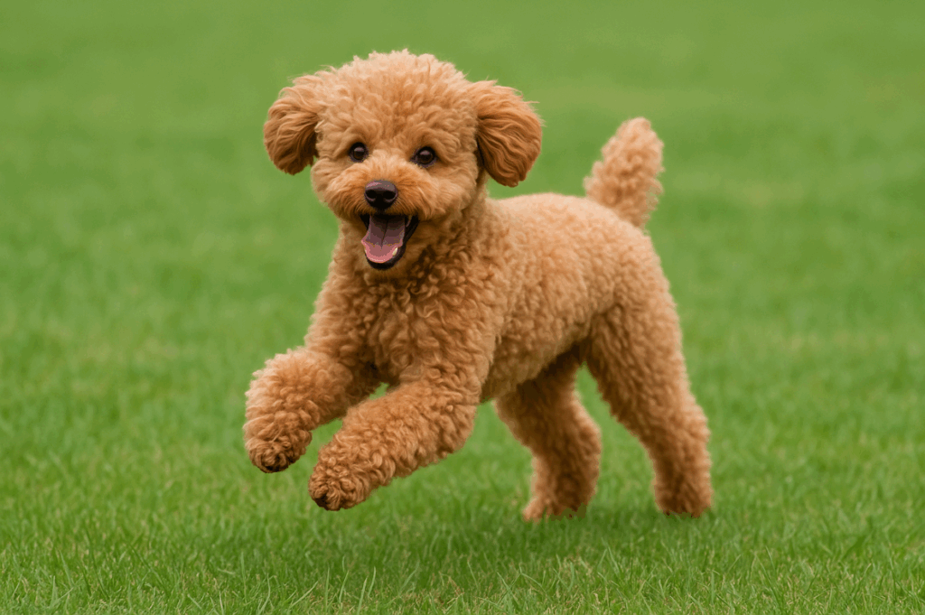 走っている茶色のトイプードル